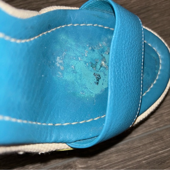 Prada Seahorse Wedge Platform Sandals Leather Green Blue - Picture 13 of 14